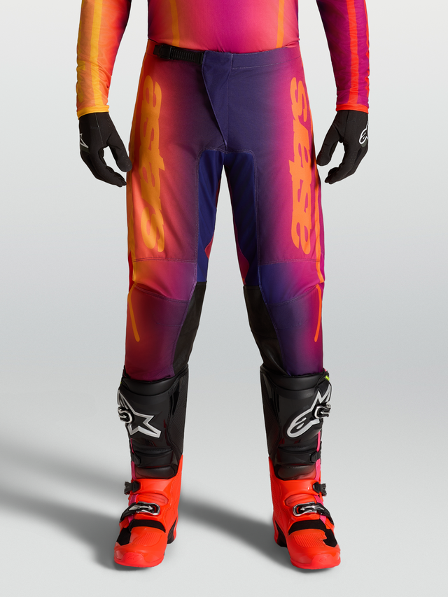 Alpinestars 2027 Fluid Kepler Pants, Men's Motocross Pants, Purple and Orange gradient, sport-fit pre-curved design.