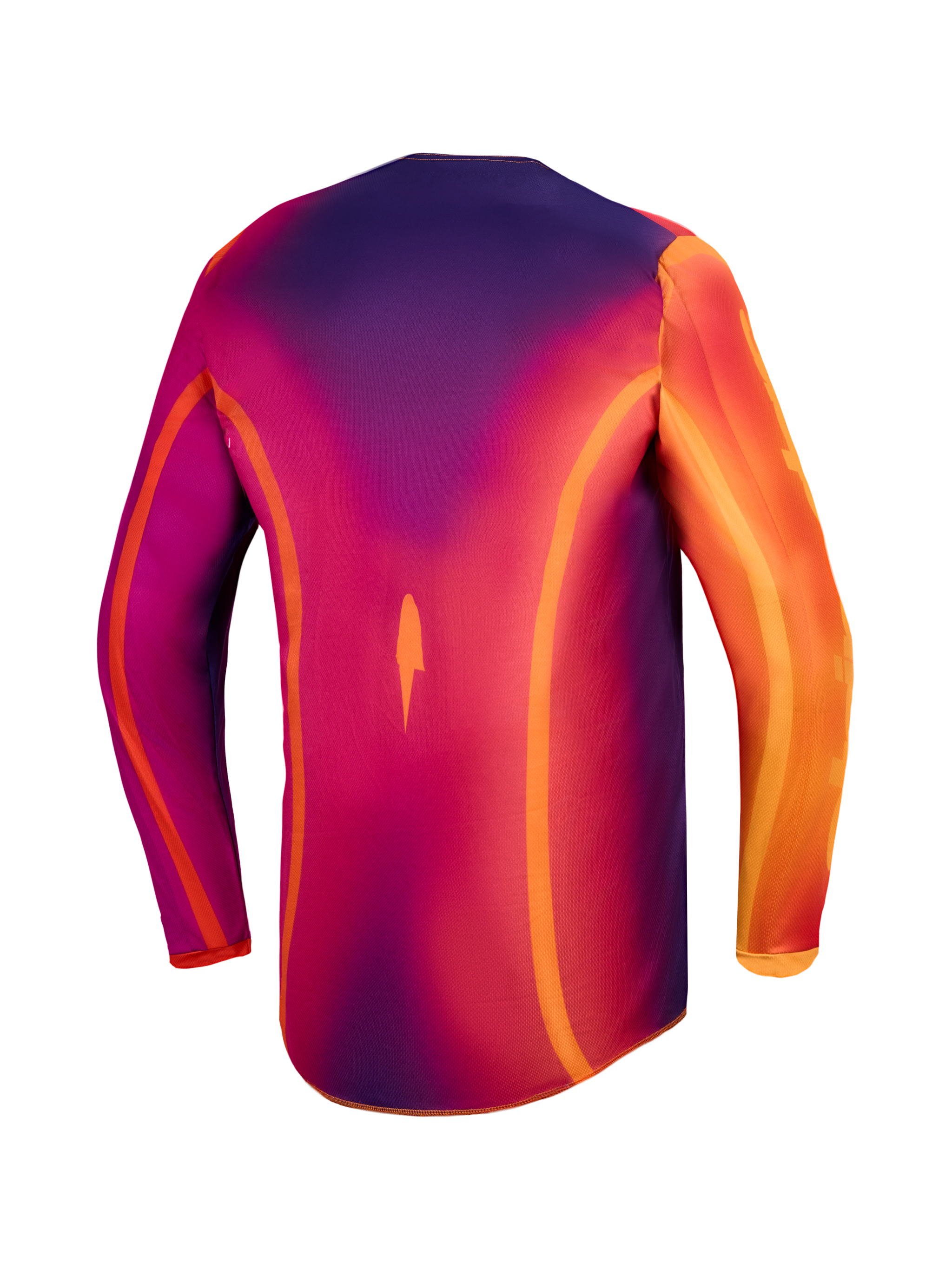 Alpinestars Fluid Kepler Jersey, men's purple and orange motocross top with moisture-wicking polyfabric and longer rear cut.