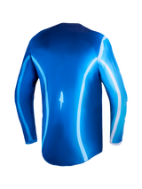 Alpinestars Fluid Kepler Jersey, blue and white motocross jersey, back view featuring an extended rear hem.