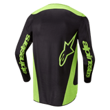 Alpinestars 2024 Fluid Lurv Jersey, Motocross Jersey, Black and Yellow Fluo, back view featuring neon yellow side panels, a large star logo on the lower back, and Alpinestars branding on the sleeves