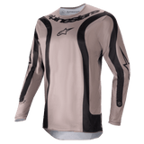 Alpinestars 2024 Fluid Lurv Jersey, Motocross Jersey, Mud Black, featuring black curved graphic panels and central Alpinestars logo, lightweight breathable poly-fabric for off-road racing performance