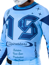 Alpinestars Limited Edition Techstar Steeler Jersey, sapphire blue motocross top with laser-cut vents and race-spec graphics.
