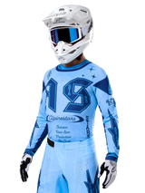 Alpinestars Limited Edition Techstar Steeler Jersey, light and sapphire blue motocross jersey with NFL-inspired graphics.