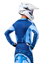 Alpinestars Techstar Steeler Jersey, Sapphire and Light Blue Limited Edition motocross racing gear, rear view on rider.