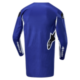 Alpinestars 2024 Fluid Lucent Jersey, Blue and White Men's Motocross Jersey with an extended rear hem for off-road riding.