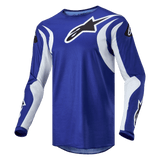 Alpinestars 2024 Fluid Lucent Jersey, Men's Motocross Jersey, Blue and White, breathable poly-fabric construction.