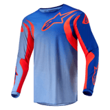 Alpinestars 2024 Fluid Lucent Jersey, Men's Motocross Jersey, Blue and Hot Orange, breathable poly-fabric for off-road gear.