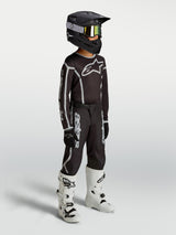 Alpinestars Youth Fluid Apex V2 Jersey and Gear Set, youth motocross outfit, black and silver, breathable textile.