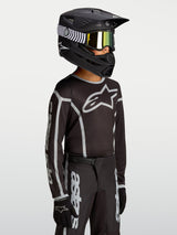 Alpinestars Youth Fluid Apex V2 Jersey, Motocross racing, Youth, Black and Silver, moisture-wicking textile with logo.