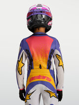 Alpinestars 2027 Youth Fluid Drag Jersey, blue and yellow youth motocross jersey, rear view showing race-inspired graphics.