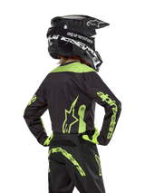 Alpinestars Youth 2024 Racer Lurv Jersey, Black and Yellow Fluo Motocross Jersey, rear view of moisture-wicking racing gear.