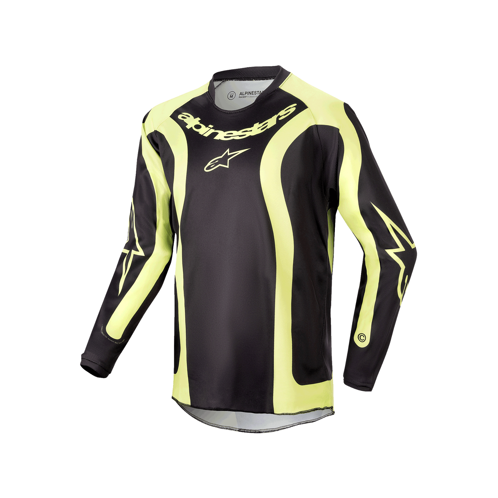 Alpinestars Youth 2024 Racer Lurv Jersey, Black and Yellow Fluo Motocross Jersey, lightweight moisture-wicking poly-fabric.