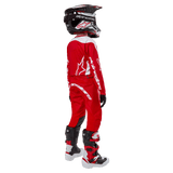Alpinestars Youth 2024 Racer Lurv Jersey in Mars Red and White, moisture-wicking motocross gear shown from a rear perspective.