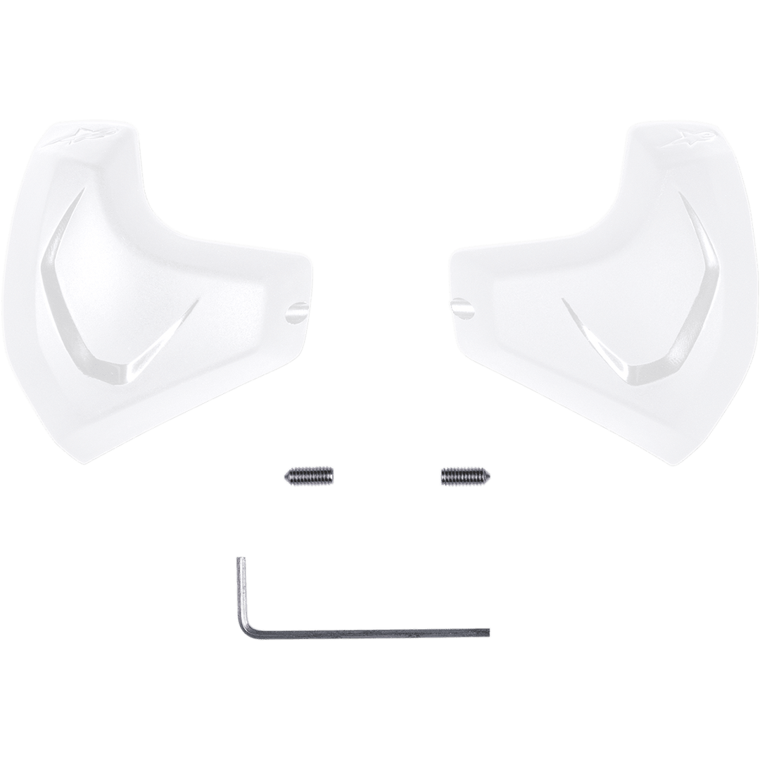 Alpinestars Elbow Sliders, White, replacement elbow slider set including two polyurethane inserts, mounting screws, and hex key, anatomically shaped for motorcycle racing suits