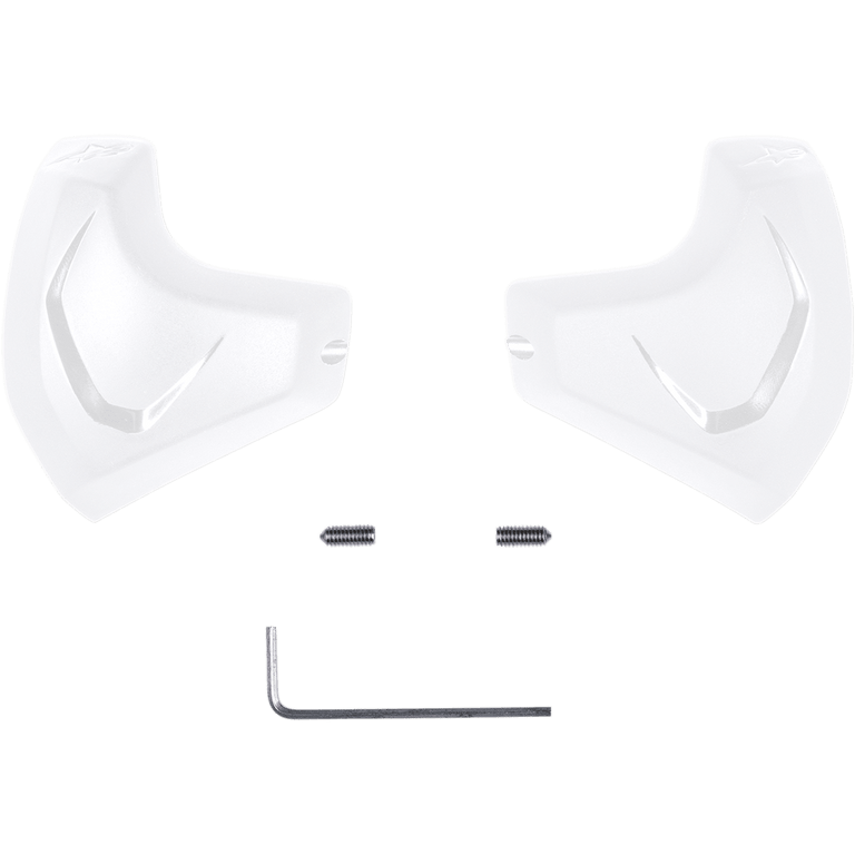 Alpinestars Elbow Sliders, White, replacement elbow slider set including two polyurethane inserts, mounting screws, and hex key, anatomically shaped for motorcycle racing suits