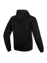 Alpinestars Chrome Superairflow Hoodie, Men's Urban Motorcycle Gear, Black, 3D technical mesh, rear view showing hood.