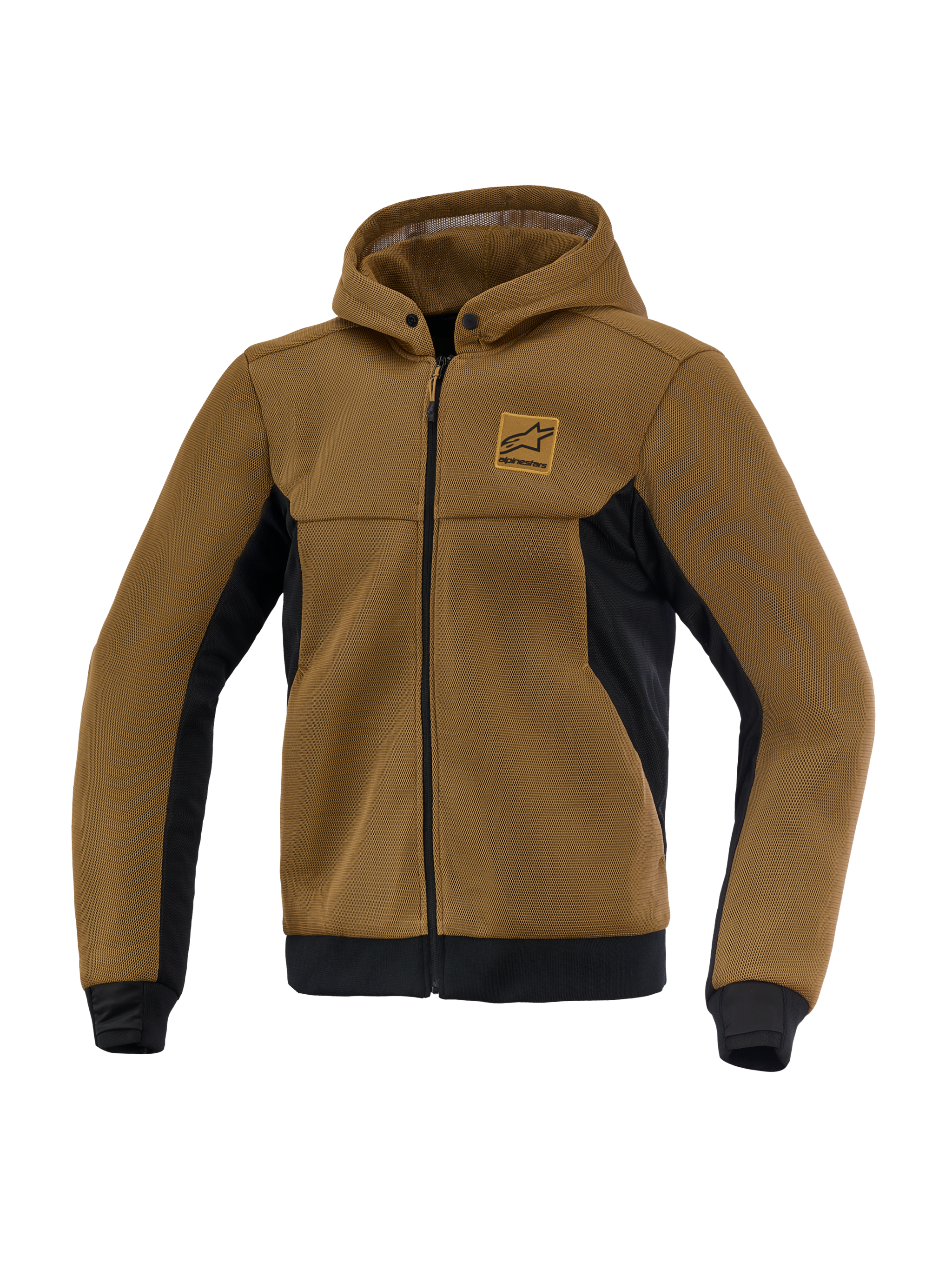 Alpinestars Chrome Superairflow Hoodie, Men's Motorcycle Riding Jacket in Util Brown and Black, featuring breathable 3D Mesh.