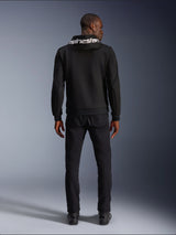 Alpinestars Chrome V2 Sport Hoodie, black tech fleece motorcycle hoodie with white hood logo, rear view on model.
