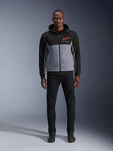 Alpinestars Chrome V2 Sport Hoodie, men's urban motorcycle jacket in black and gray heather with red fluo accents.