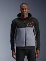 Alpinestars Chrome V2 Sport Hoodie, urban motorcycle jacket, men's, black and gray heather with red fluo logo, textile.
