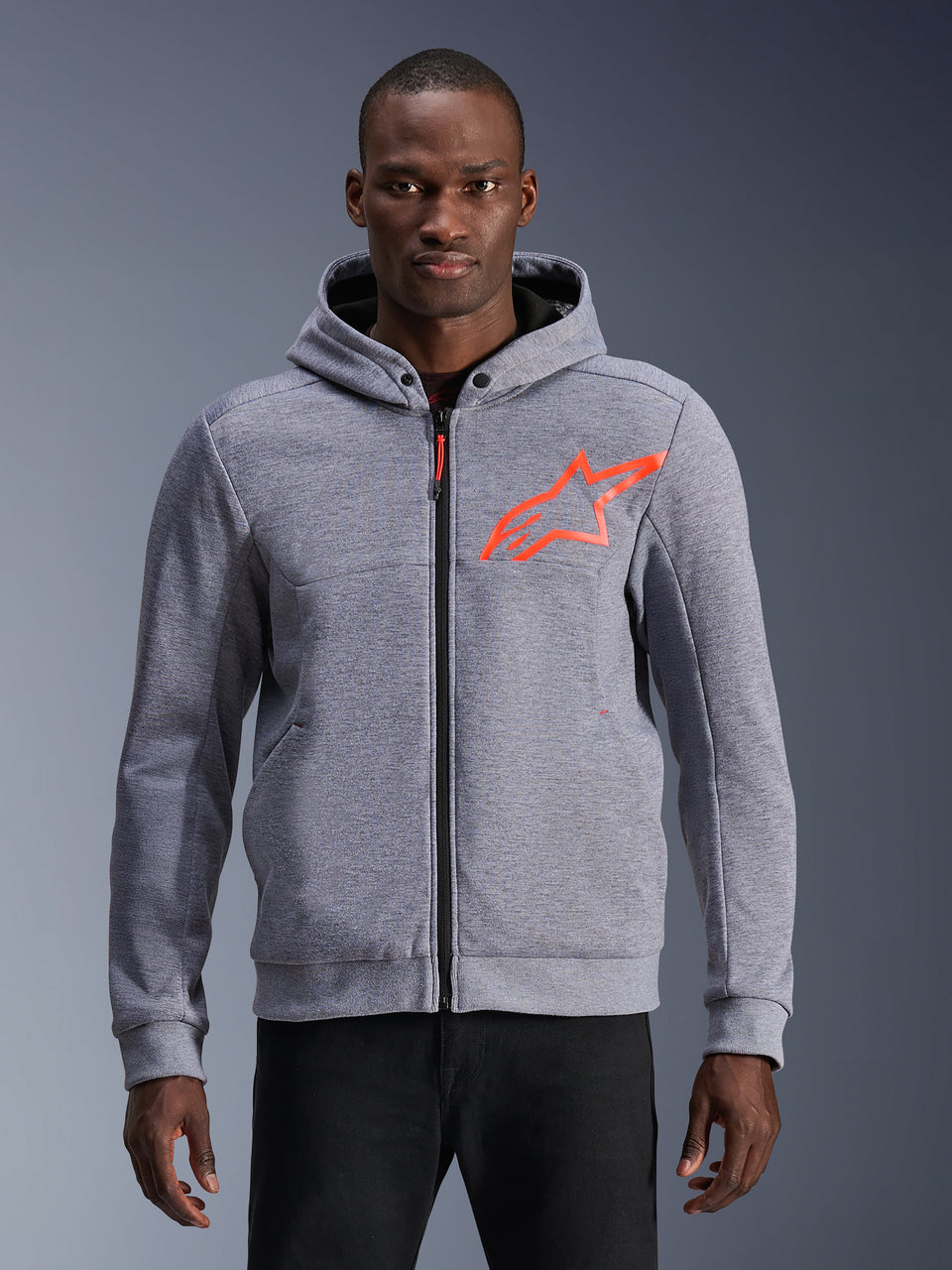 Alpinestars Chrome V2 Sport Hoodie, Urban Riding, Men's, Gray Heather and Red Fluo, Protective Tech Fleece.