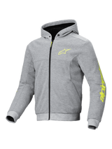 Alpinestars Chrome V2 Sport Hoodie, urban motorcycle hoodie, men's gray and fluo yellow tech fleece, CE Certified.