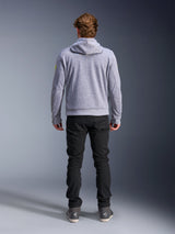 Alpinestars Chrome V2 Sport Hoodie, Men's Urban Motorcycle Riding Gear in Gray Heather and Fluo Yellow, back view.