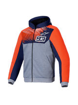 Alpinestars MM93 Chrome V2 Sport Hoodie, CE certified motorcycle riding hoodie with aramidic reinforcements and Nucleon Flex Plus armor, Blue, Navy, Gray Mel, and Red Fluo