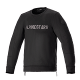 Alpinestars Legit Crew Fleece, Urban Motorcycle Jacket, Black and Cool Gray, Pullover crewneck with metallic chest logo, side zippers, ribbed cuffs and hem, casual riding gear