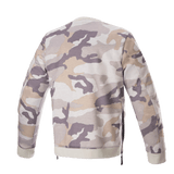 Alpinestars Legit Crew Fleece, Motorcycle Pullover, Light Gray Camo, back view, camouflage pattern in shades of gray and beige, ribbed collar and hem, side zippers, casual urban riding gear