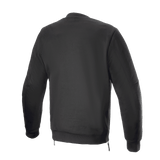 Alpinestars FQ20 Legit Crew Fleece, Motorcycle Riding Fleece, Black, Back View, featuring a ribbed waistband with side zippers and a casual urban design