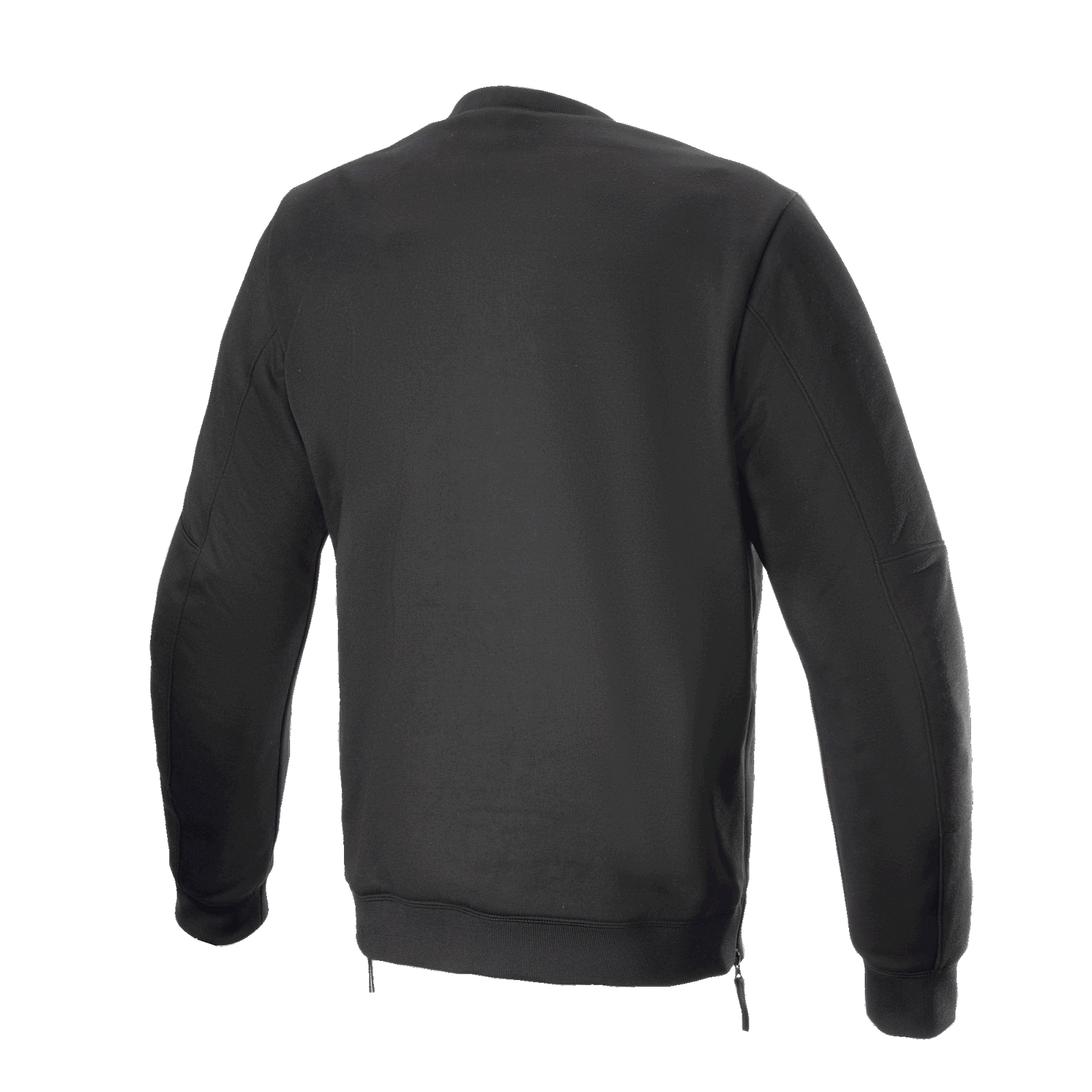 Alpinestars FQ20 Legit Crew Fleece, Motorcycle Riding Fleece, Black, Back View, featuring a ribbed waistband with side zippers and a casual urban design