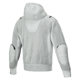 Alpinestars Moflow Air Tech Hoodie, Men's Motorcycle Jacket, Gray, Back view featuring full high-density mesh construction, mesh hood, reinforced elbow panels, and subtle Alpinestars branding, urban tech-wear design