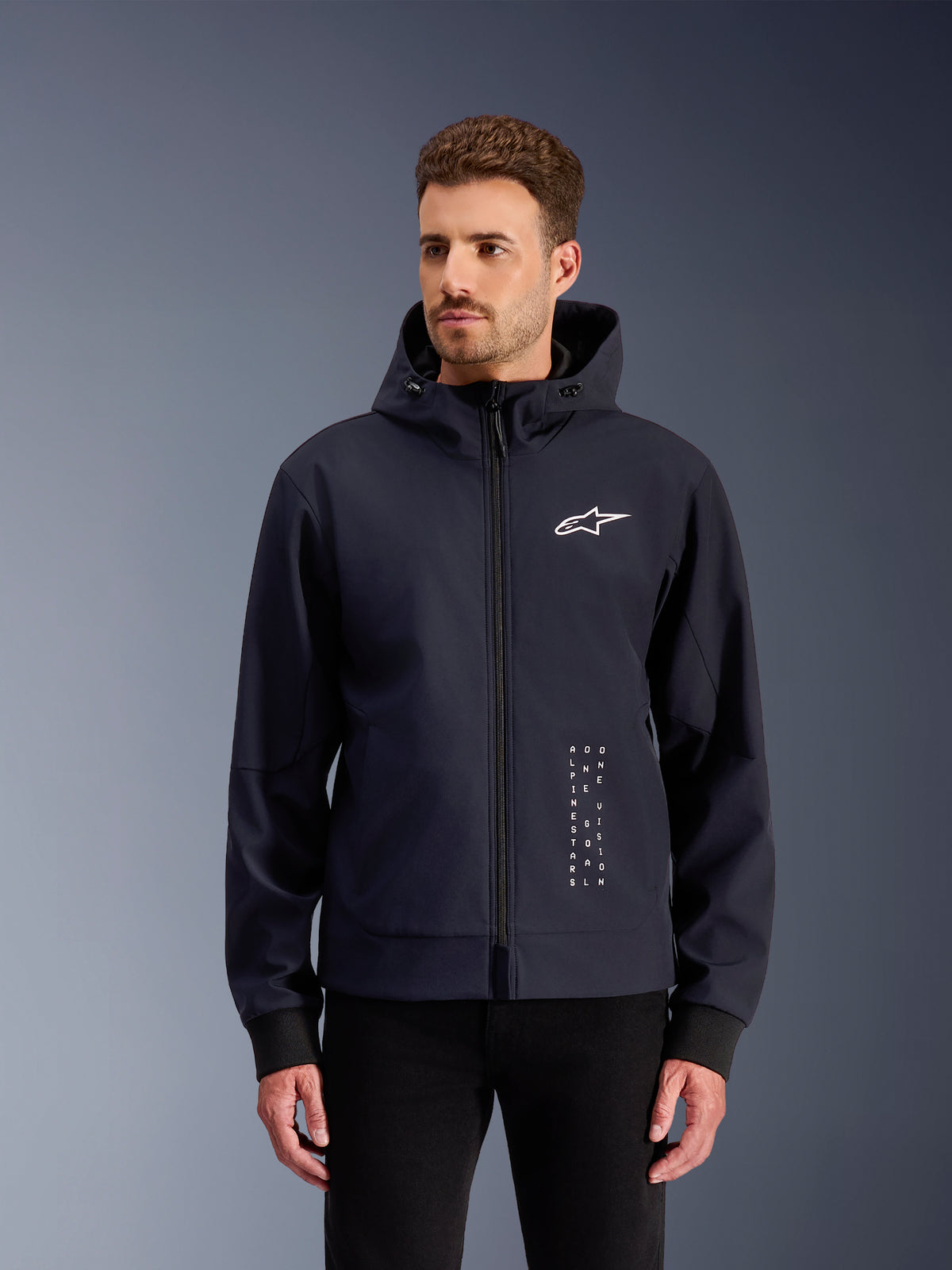 Alpinestars Radium Tech Hoodie, Men's Black and White Windproof Urban Motorcycle Jacket, Lightweight 3L Tech Shell.