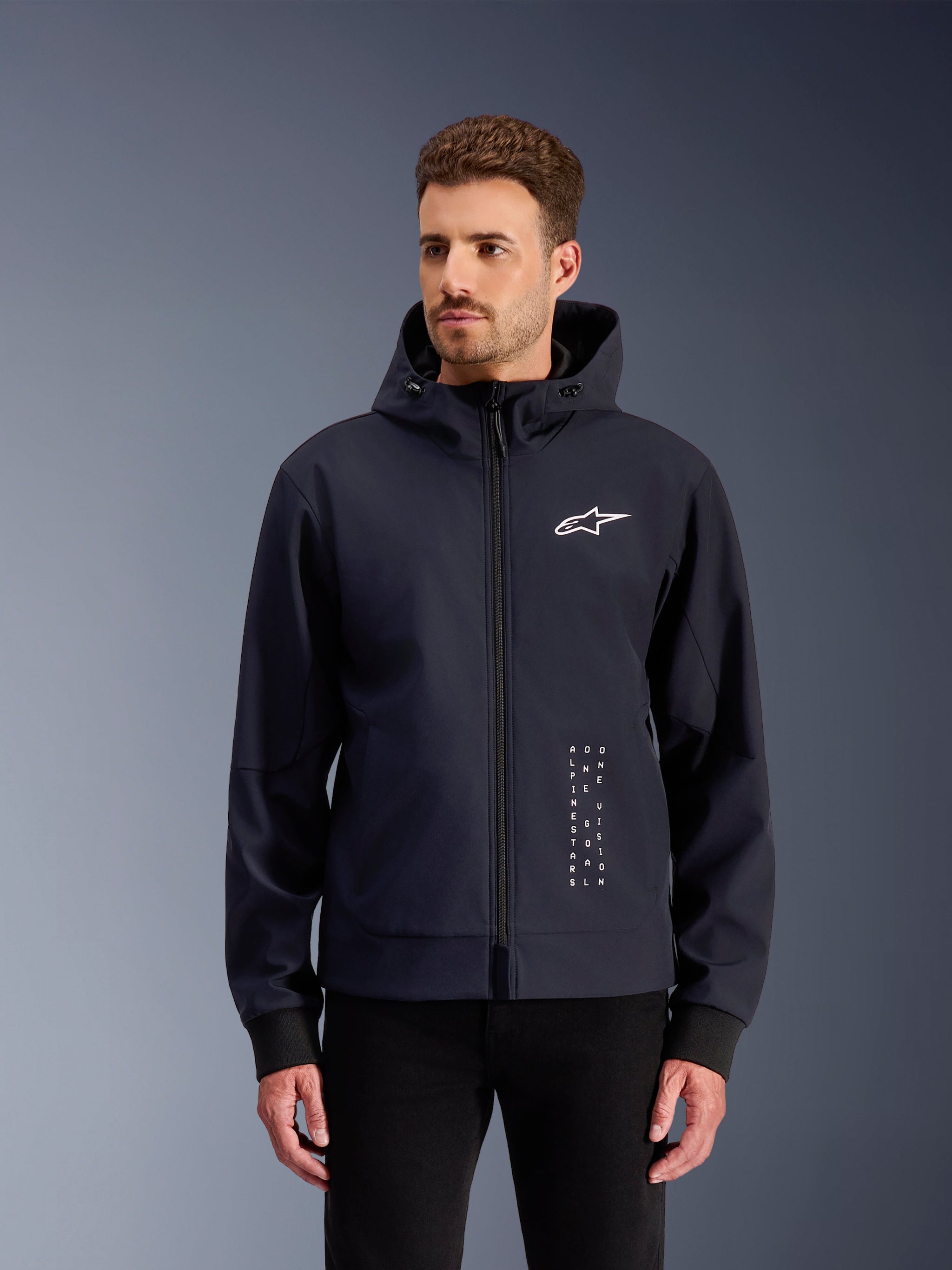 Alpinestars Radium Tech Hoodie, Men's Black and White Windproof Urban Motorcycle Jacket, Lightweight 3L Tech Shell.