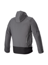 Alpinestars Neo Waterproof Hoodie, urban motorcycle riding jacket in Gray and Black, rear view showing textile softshell and vertical branding.