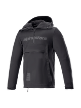 Alpinestars Sherpa Hoodie, black softshell motorcycle anorak for men, windproof urban riding jacket, Tech-Air Ready.