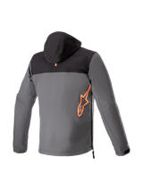 Alpinestars Sherpa Hoodie, Men's Urban Riding Jacket, Black and Tar Gray Softshell, Red Fluo logo, Rear View, Tech-Air Ready.