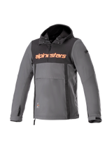 Alpinestars Sherpa Hoodie, gray and black urban motorcycle anorak, windproof softshell with red logo.