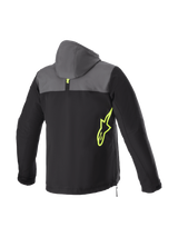 Alpinestars Sherpa Hoodie, Men's Urban Motorcycle Jacket, Black and Tar Gray softshell with Yellow Fluo logo.