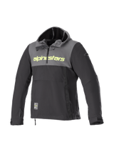 Alpinestars Sherpa Hoodie, windproof softshell urban motorcycle jacket for men, gray and black with yellow fluo logo.