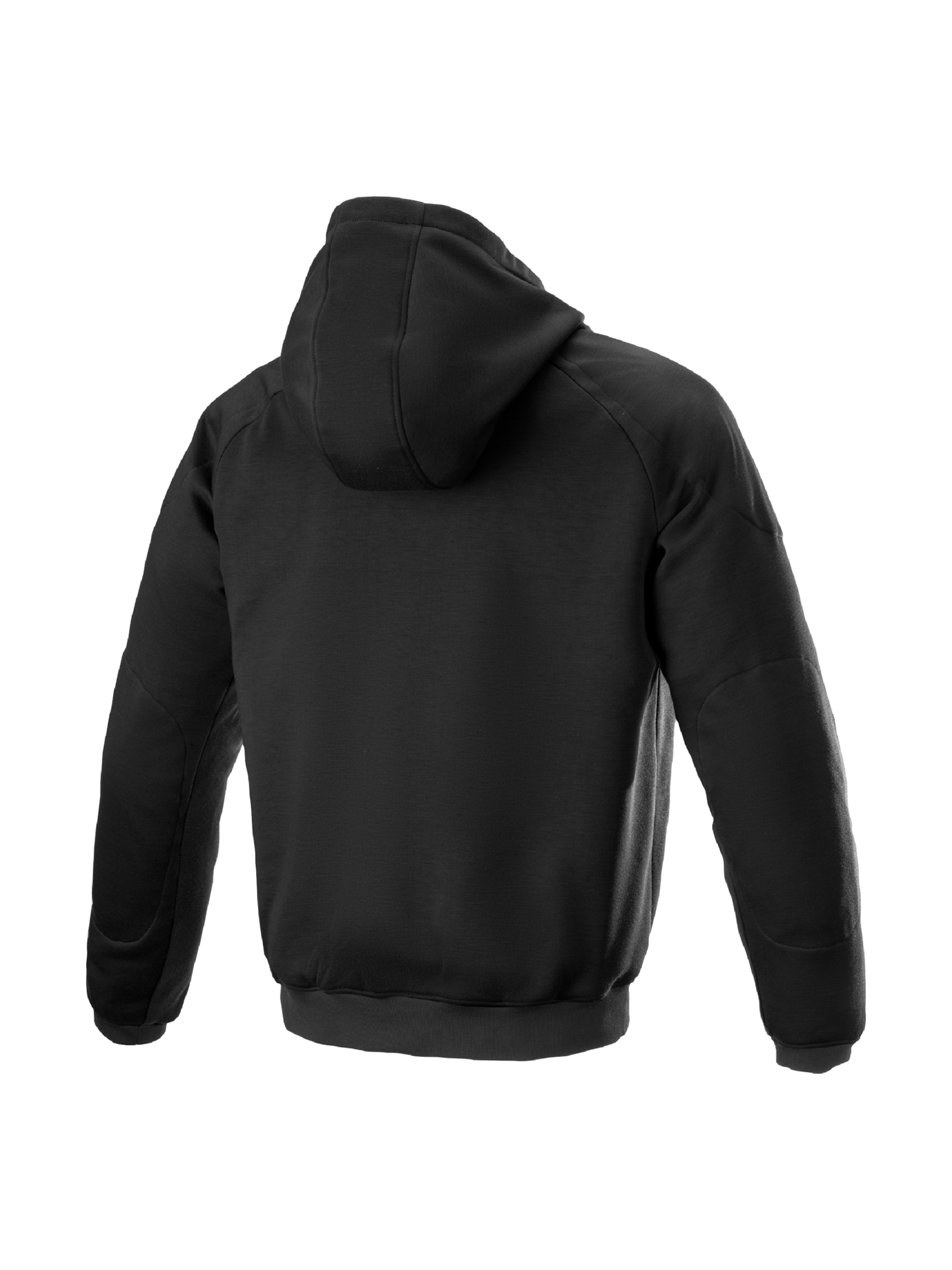 Alpinestars Ageless Hoodie, black textile urban motorcycle jacket featuring internal riding protection, back view.