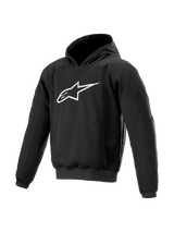 Alpinestars Ageless Hoodie, Men's Black urban motorcycle jacket, textile with protective Nucleon armor.