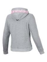 Alpinestars Stella Chrome V2 Sport Hoodie, women's urban motorcycle gear in gray heather and pink fluo, tech fleece.