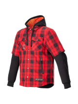 Alpinestars MO.ST.EQ Tartan Shirt, Men's Urban Motorcycle Jacket, Flame Red and Black, CE Certified Armor, Integrated Hoodie