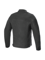 Alpinestars Garage Jacket, Smoke Gray men's urban motorcycle jacket in stretch cotton denim, back view, Tech-Air Ready.
