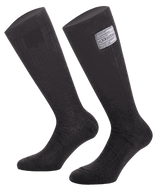 Alpinestars Race V4 Socks, Auto Racing Socks, Black, featuring FIA 8856-2018 certification tag, fire-resistant Nomex construction with ribbed texture, knee-high length, technical base layer for motorsport