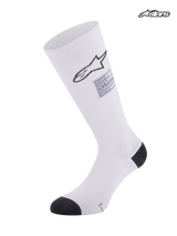 Alpinestars ZX V4 Socks, auto racing fire retardant socks, white with black details, FIA certified, seamless aramidic construction with graduation compression