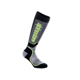 Alpinestars Youth MX Plus Socks, Motocross Riding Socks, Black Gray and Yellow Fluo, knee-high performance design with ribbed construction and Alpinestars logo, for off-road motorcycle racing