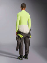 Alpinestars ZX Evo V3 Long Sleeve Top, Yellow Fluo, rear view of model wearing fire-resistant base layer with dark racing suit pants and boots, professional motorsport technical underwear